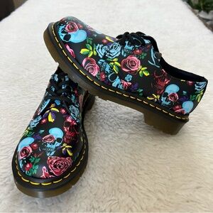 Dr. Martens Pascal Rose Skull Floral Grunge Alt Pink Black 1461 Shoes Size US 6